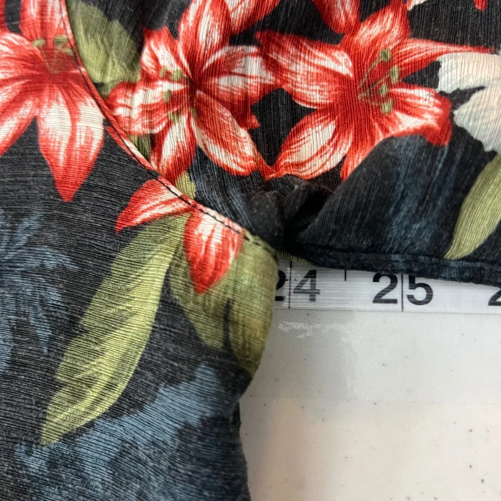 Havana Jacks Cafe Mens Large Black Silk Floral Tropical Hibiscus Camp Shirt L